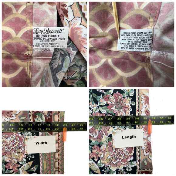LADY PEPPERELL Percale Pillowcase Vintage Floral Standard 20x30 Pink Green USA - Picture 6 of 6